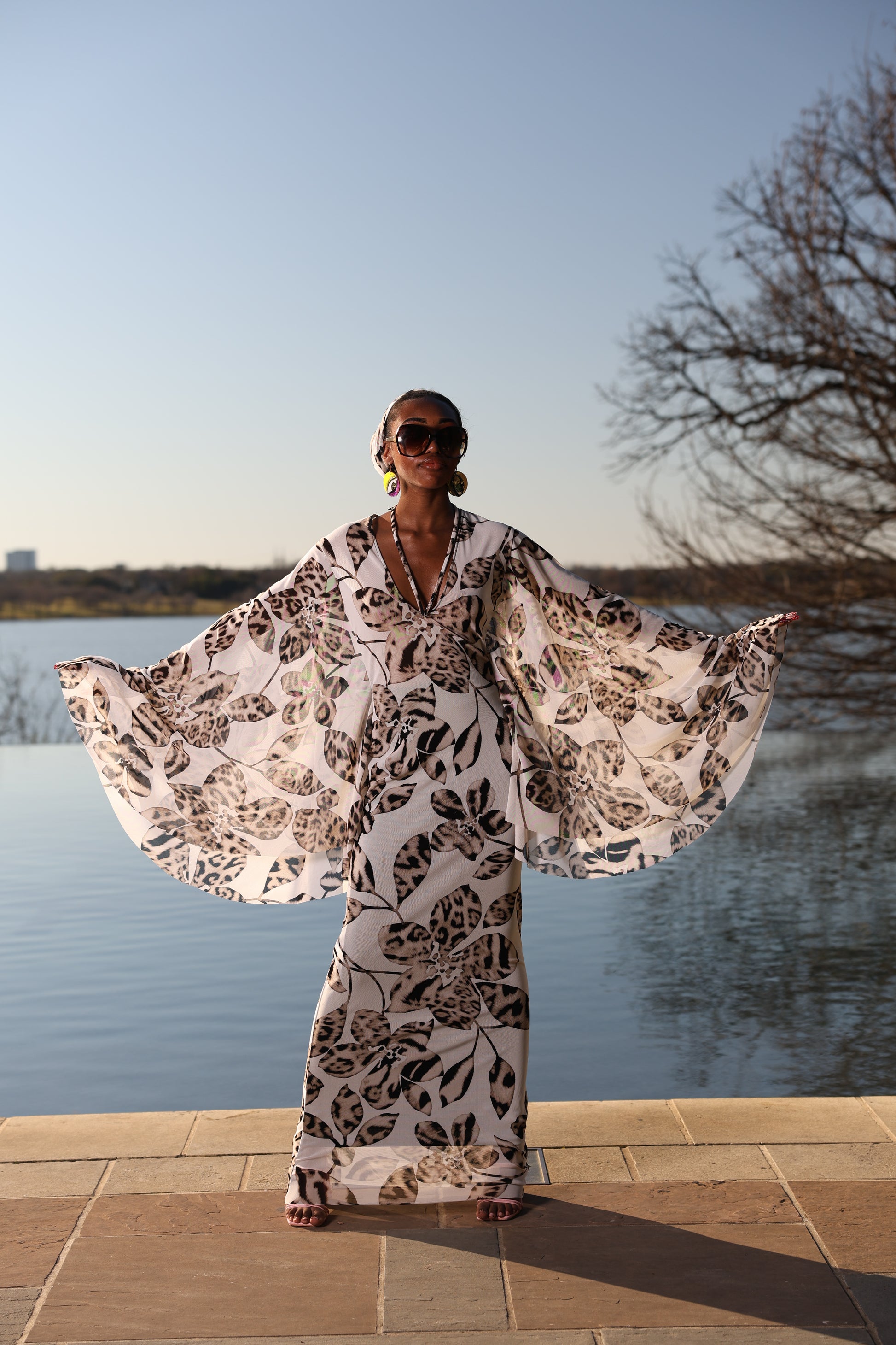 Butterfly Maxi Dress with Leopard Printed Flowers