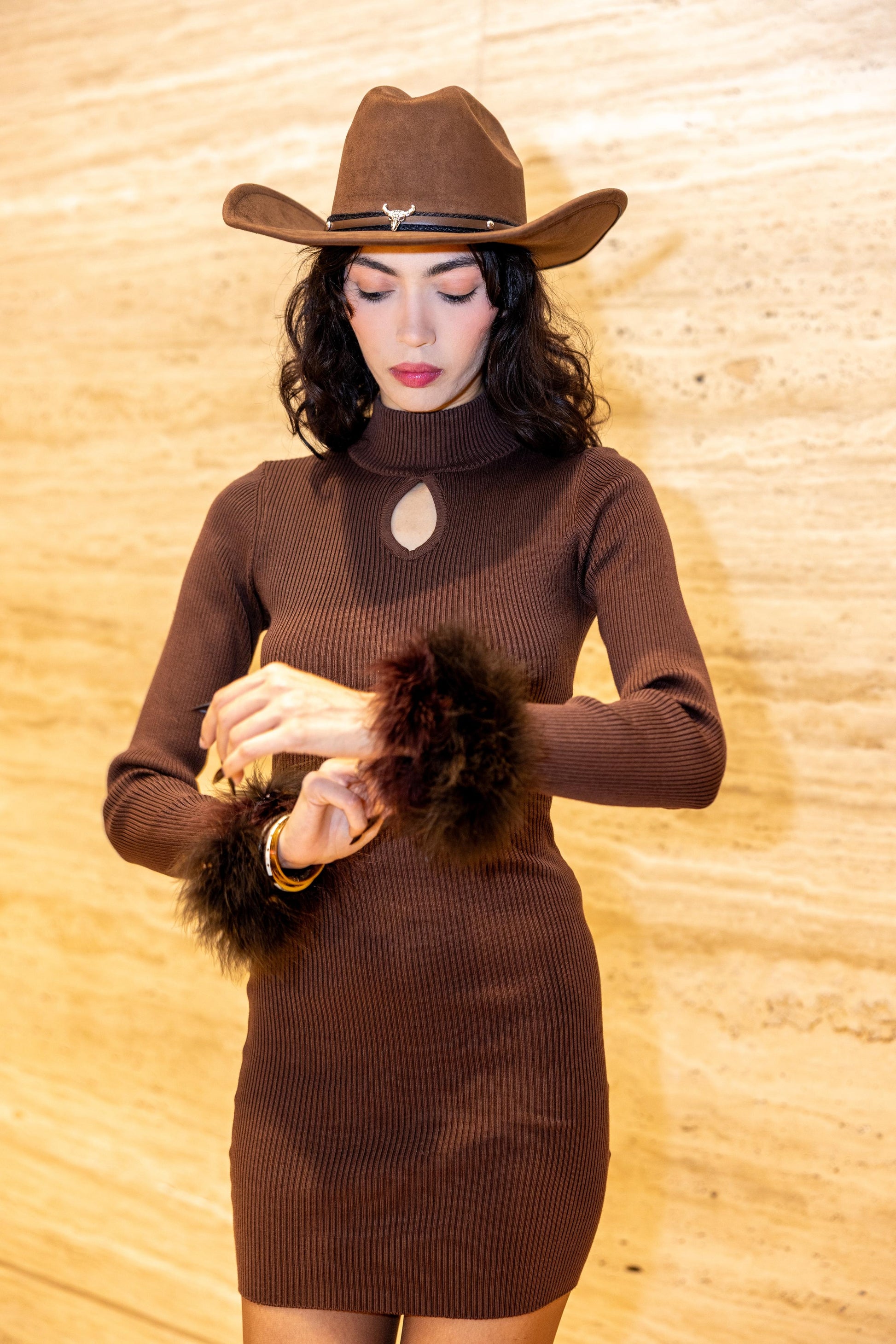 Removable Fur Mini Dress