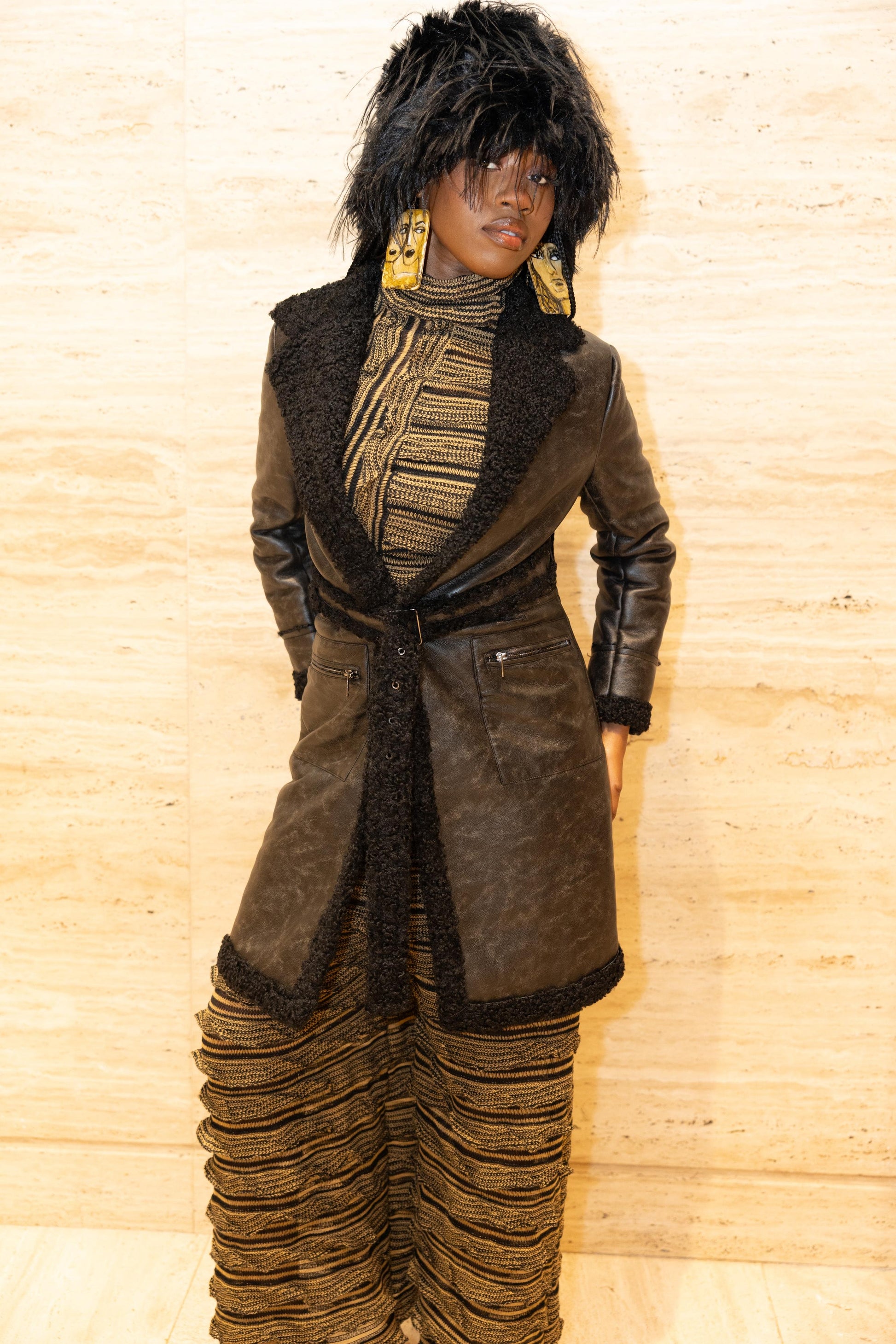 Belted Shearling Coat